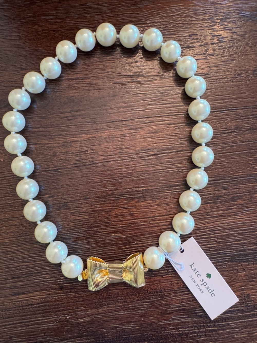 kate spade All Wrapped Up in Pearls  Necklace with Gold Bow Accent